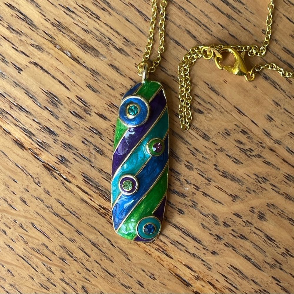 Edgar Berebi 925 Enamel Pendant Necklace Signed Sterling Designer Vintage
